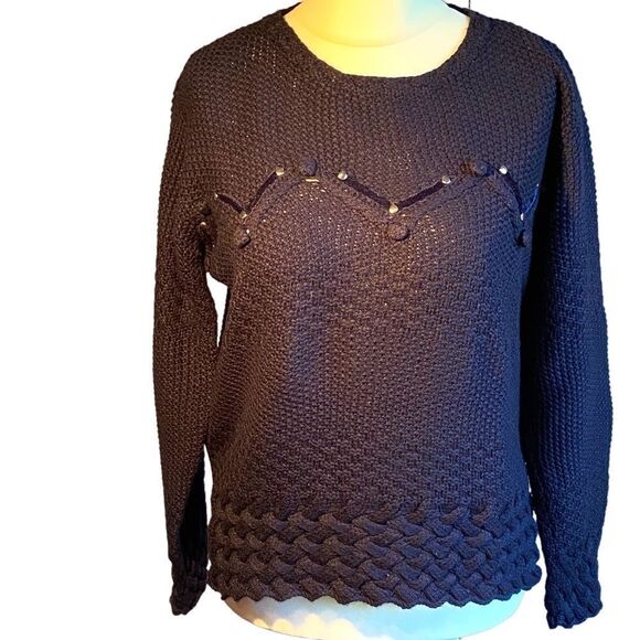 0329 Vintage Dino Valiano 80’s Navy Sweater Knit Buttons and Trim Size 14 - Picture 1 of 10